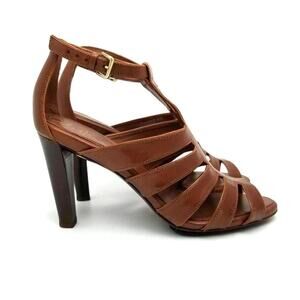 Cole Haan Gladiator Brown Leather Ankle Block Heels Sandals Shoes Size 9.5 B
